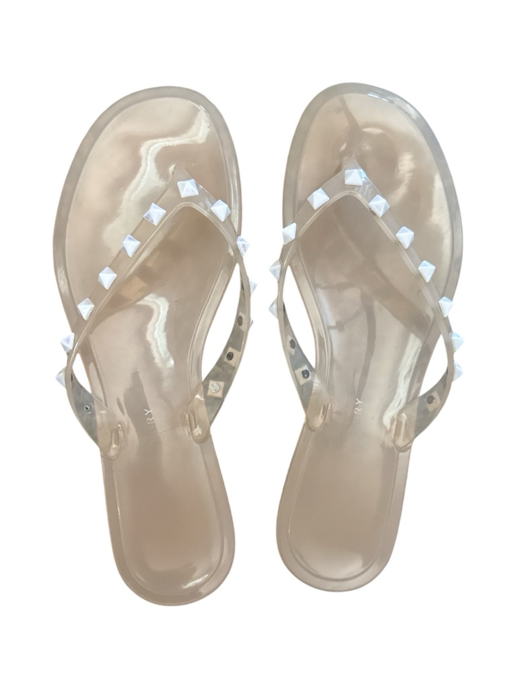 Chinese Laundry Clear Nude Studded Jelly Flip Flops - Women Size 7 Beach Shoes